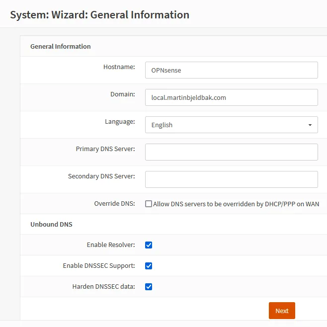 OPNSense Wizard first page