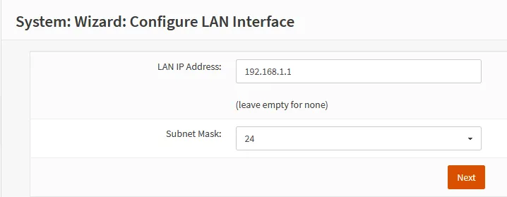 OPNSense wizard configure LAN interface