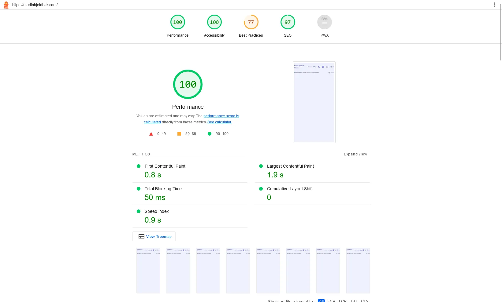 Google Lighthouse report screenshot