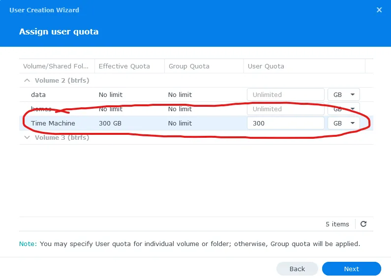 Synology new user shared folder quota